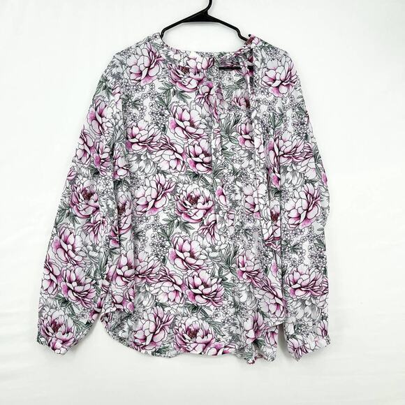 Torrid Pink White Floral Halter Neck Tied Long Sleeve Blouse Size 2/XXL - Picture 1 of 5